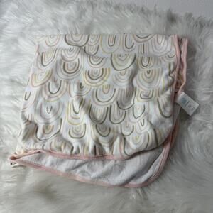 Cloud Island Hooded Baby Blanket Boho Rainbow Pink White 29”x29”